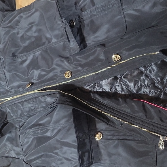 DENNIS BY DENNIS BRASSO Black Water Resistant Quilted Interior Coat Gold Buttons - Picture 6 of 15